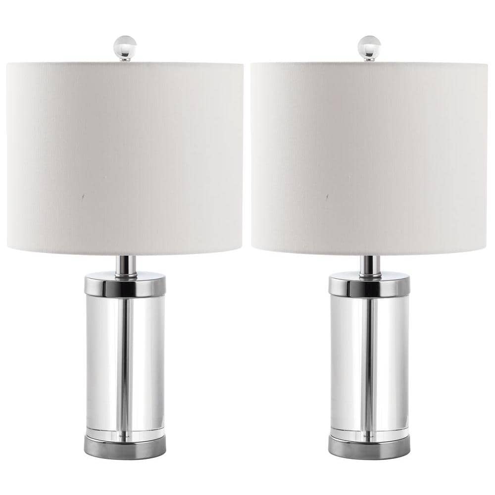 Laurie Clear Crystal Cylinder Table Lamp Set with White Cotton Shade