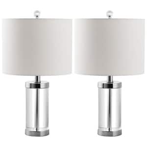 Laurie 21 in. Clear Crystal Cylinder Table Lamp with White Shade (Set of 2)