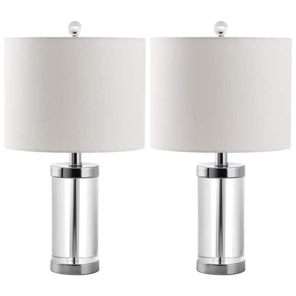 SAFAVIEH Laurie 21 in. Clear Crystal Cylinder Table Lamp with White Shade (Set of 2)