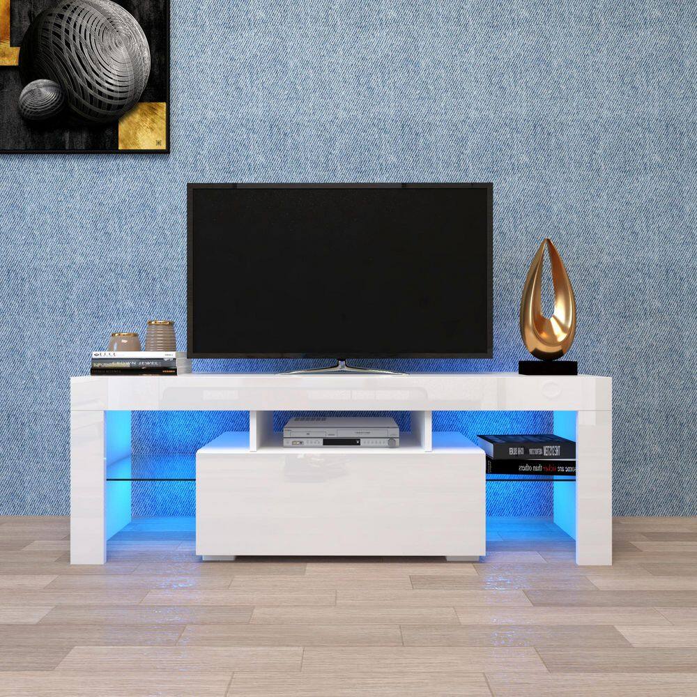White TV Stand with LED Lights, Modern Media Console for Flat Screens up to 55 in. for Living Room&Bedroom price history on PriceWatchPro