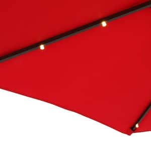 7.5 ft. Steel Solar Patio Market Umbrella with Push Button Tilt and Crank Lift in Red