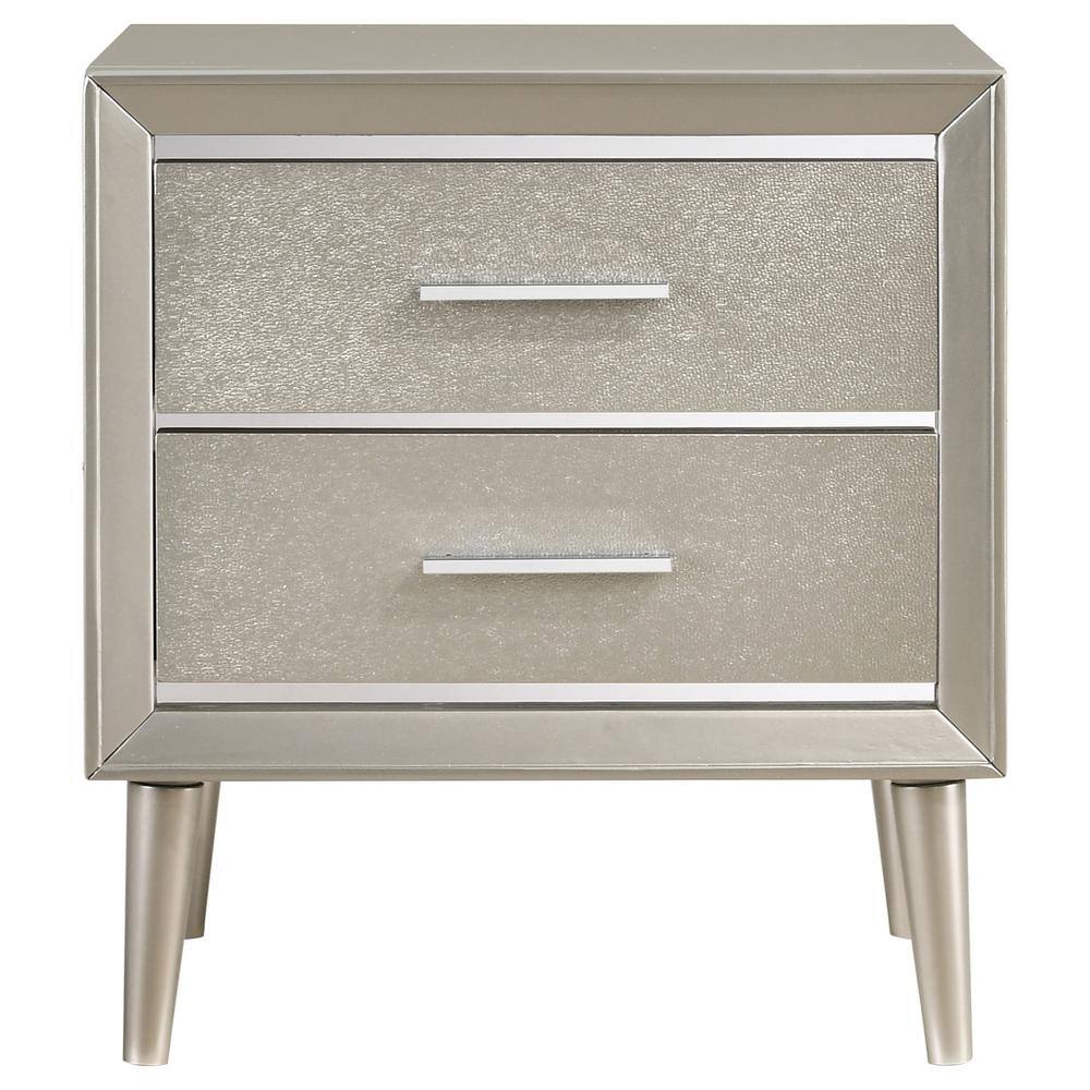 Elegant Transitional 2-Drawer Nightstand in Metallic Silver with Tapered Legs