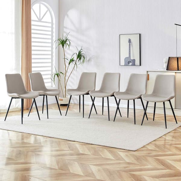 Polibi Modern Light Gray Faux Leather Seat Dining Chairs Set of 6 for Kitchen, Living, Dining Room