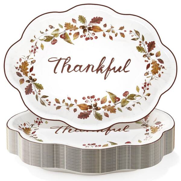 50-Pack Oval Fall Paper Plates 9.6 x 12 in., 400gsm Heavy-Duty Thanksgiving Autumn Harvest Disposable