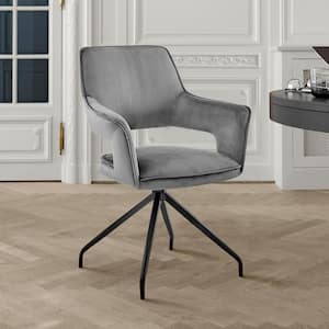 Hadley Dining Room Accent Chair in Grey Velvet with Black