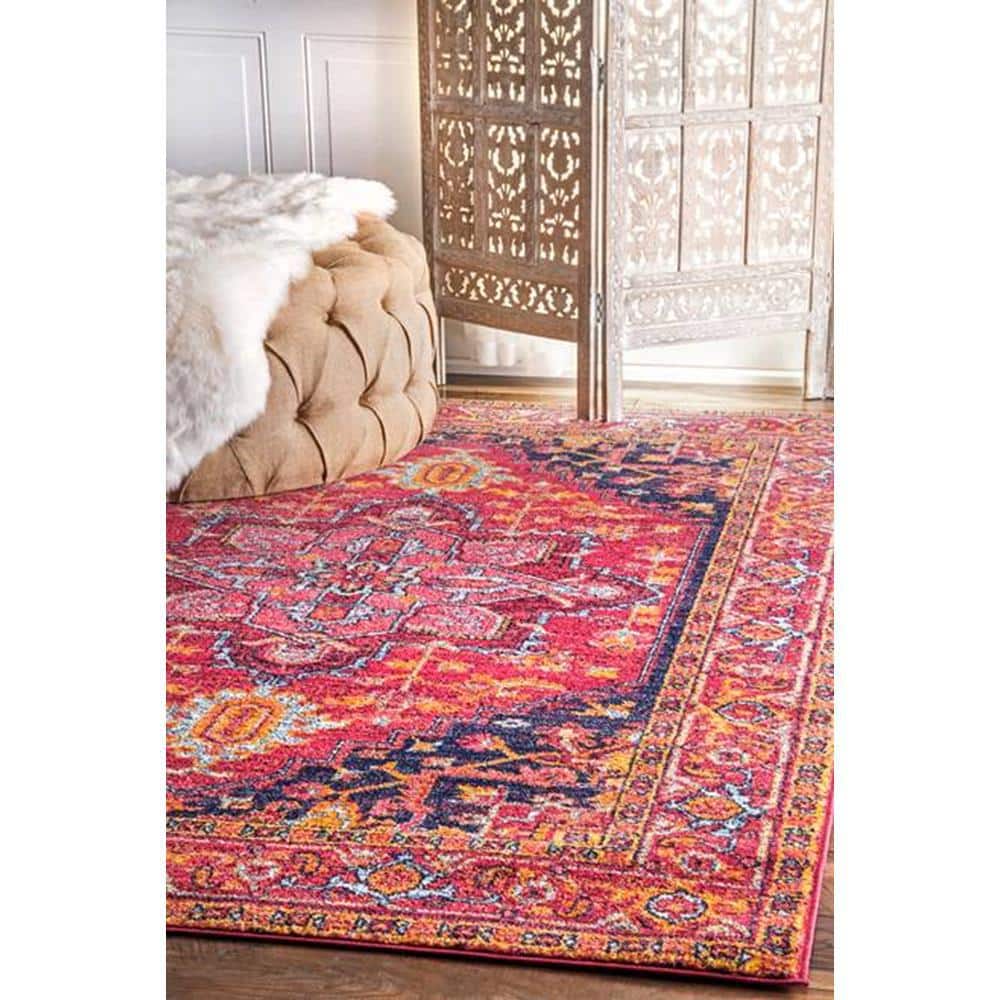Pink Oriental Synthetic Non-slip 10' x 14' Area Rug