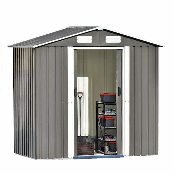Miscool 6 ft. W x 4 ft. D Metal Shed with Double Door Tool Storage Building for Garden Backyard Gray (23.4 sq. ft.)