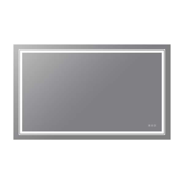 Cesicia 60 in. W x 36 in. H Rectangular Frameless Wall Mount Bathroom Vanity Mirror in Silver with LED Light Anti-Fog