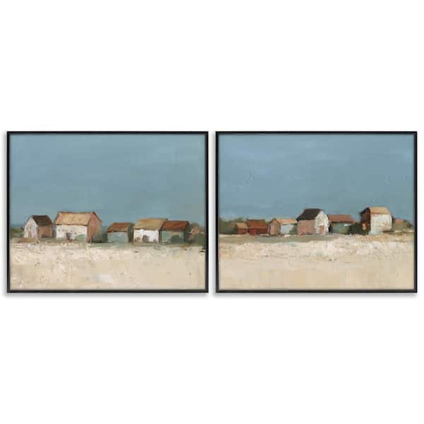 Stupell Industries Country Houses in Distance by Ethan Harper 2 Pieces Black Framed Architecture Giclee Art Print 16 in. x 20 in.