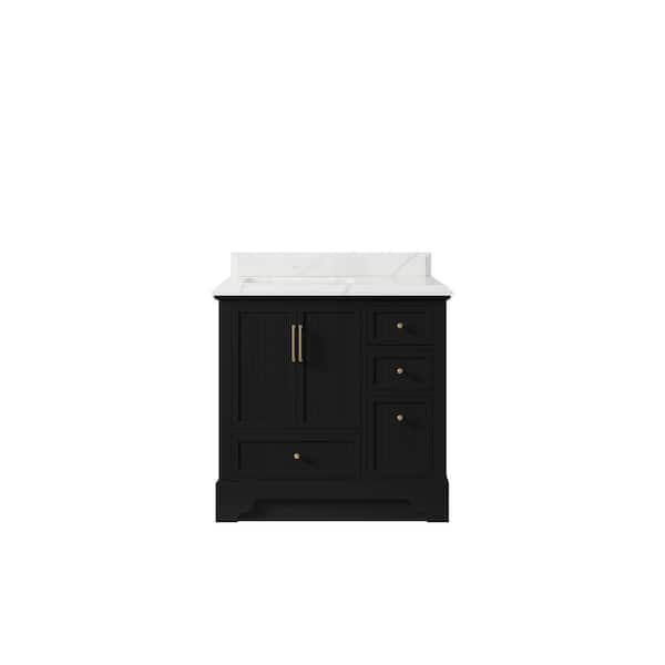 Willow Collections Alys 36 in. W x 22 in. D x 36 in. H Left Offset Single Sink Bath Vanity in Black with 1.5 in. Calacatta Laza qt Top