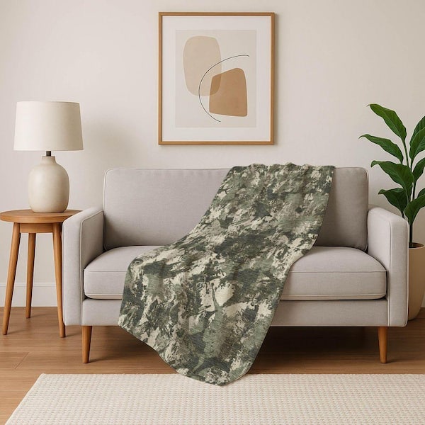 Premium Machine Washable ASB885 Olive 50 in. x 70 in. Sherpa Throw Blanket