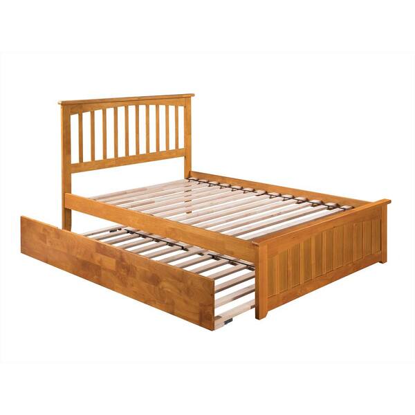 AFI Mission Caramel Full Platform Bed with Matching Foot Board with Twin Size Urban Trundle Bed