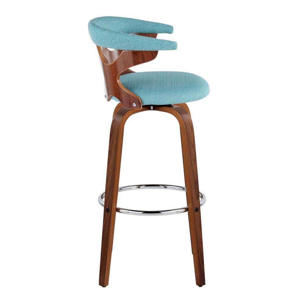 Blue Swivel Upholstered Wood and Metal Barstools, Set of 2