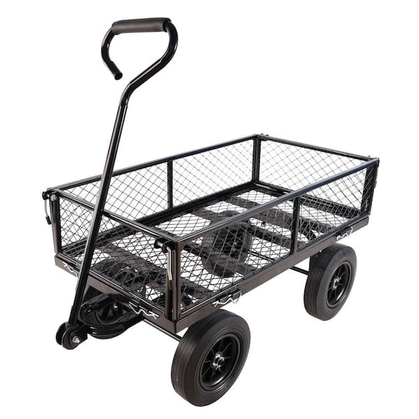 4.86 cu. ft. Black Metal Garden Cart with Removable Sides