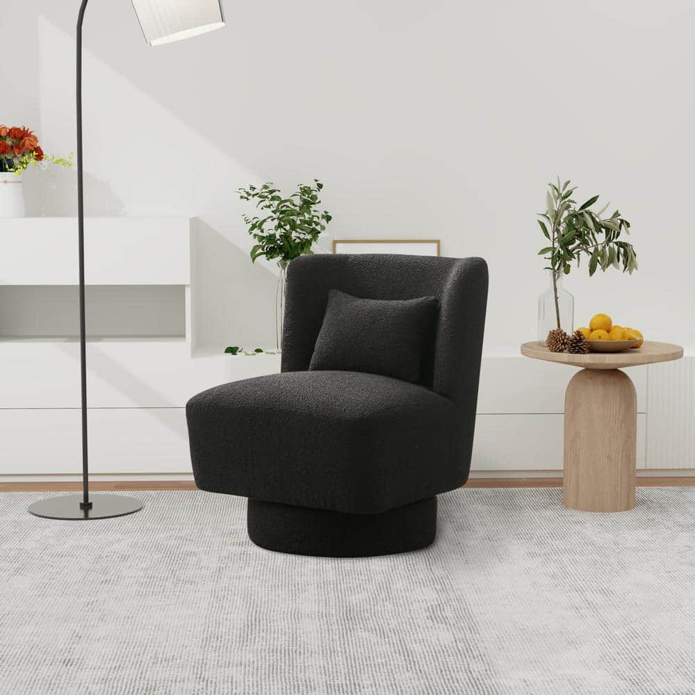 23.6 in. W Black Boucle Swivel Accent Chair for Bedroom Living Room Lounge 