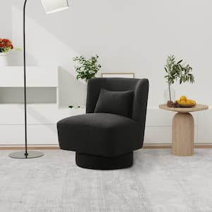 23.6 in. W Black Boucle Swivel Accent Chair for Bedroom Living Room Lounge Hotel Office