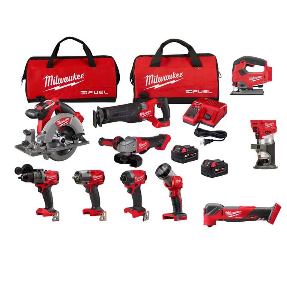 Milwaukee M18 FUEL 18V Lithium-Ion Brushless Cordless Combo Kit W/(2) 5.0Ah Batteries, Charger & (2) Tool Bags (10-Tool) -  3697-27-2737
