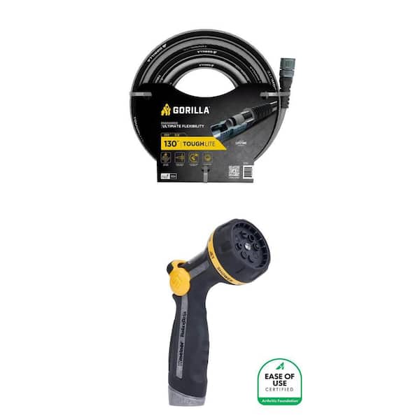ToughLite 5/8 in. x 130 ft. Heavy Duty Garden Hose and Thumb Control 8-Pattern Nozzle Combo