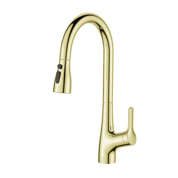 Unbranded Timeless Home Brushed Gold 16 in. Single Handle Pull Down Sprayer Kitchen Faucet with 360 Degree Spout Swivel