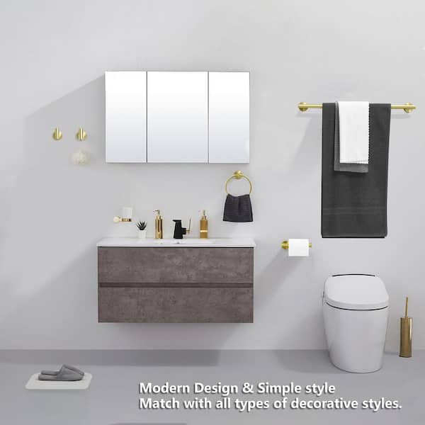 Bathroom Hardware Set 5-Piece Bath Hardware Set with Towel Bar, Towel Ring, Robe Hook, Toilet Paper Holder in Gold