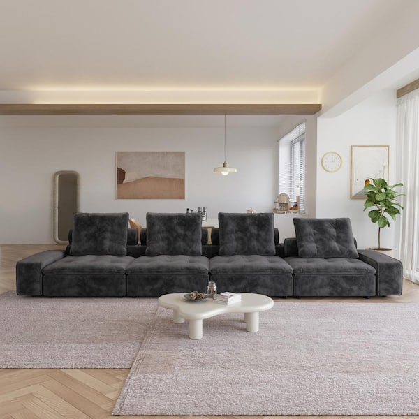 Magic Home 181 in. Square arm Rectangle 4-Seater Frosted Velvet Free Combination Modular Sectional Sofa in. Gray