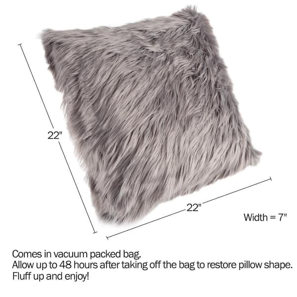 Harris Faux Fur 24x24 Throw Pillow, Quiet Gray