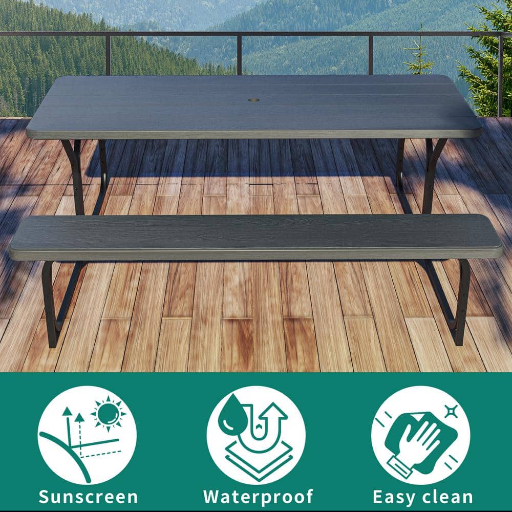6 ft Black HDPE Outdoor Picnic Table with Stainless Steel Legs