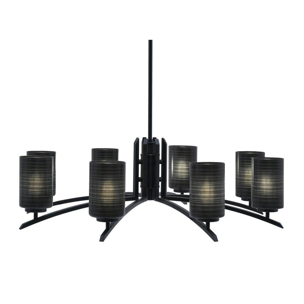 Siena 33.75 in. 8 Light Matte Black Chandelier with Black Matrix Glass Shad