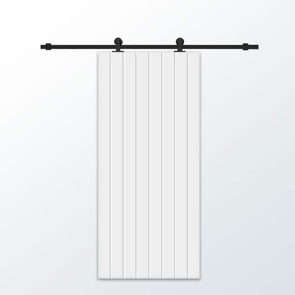 CALHOME 36 in. x 96 in. White Painted Composite MDF Paneled Interior Sliding Barn Door with Hardware Kit