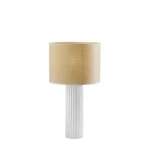 24 in. Beige Transitional Integrated LED Bedside Table Lamp with Beige Fabric Shade