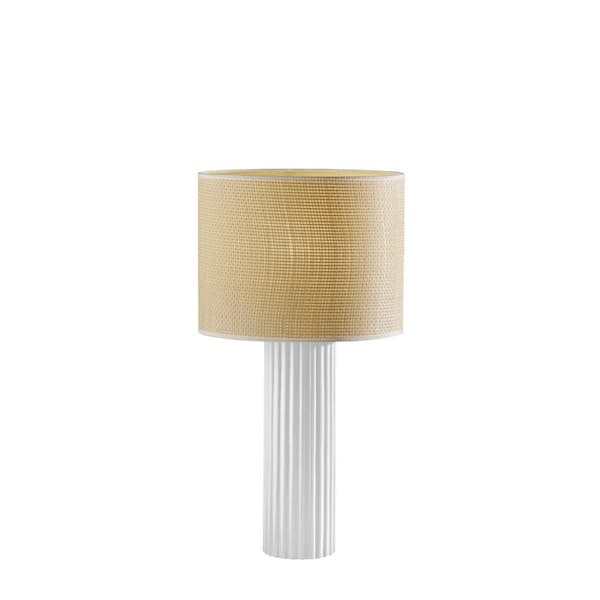 HomeRoots 24 in. Beige Transitional Integrated LED Bedside Table Lamp with Beige Fabric Shade