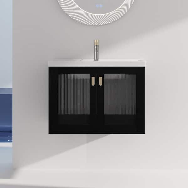 Staykiwi 28 in. W x 18.5 in. D x 21 in. H Floating Bath Vanity in Black with White Ceramic Sink
