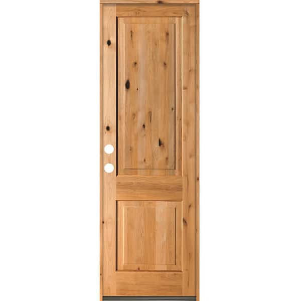 Krosswood Doors 30 in. x 96 in. Rustic Knotty Alder Square Top Clear Stain Right-Hand Inswing Wood Single Prehung Front Door