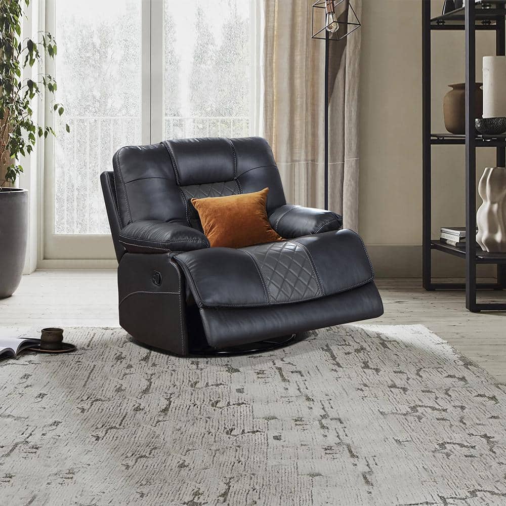 Caelan 2-Tone Gray Faux Leather Swivel Glider Recliner, Gray and Dark Gray