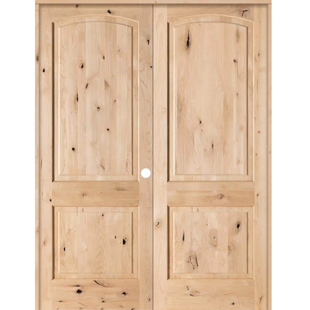 56 in. x 96 in. Rustic Knotty Alder 2-Panel Arch-Top Left Handed Solid Core Wood Double Prehung Interior French Door price history on PriceWatchPro
