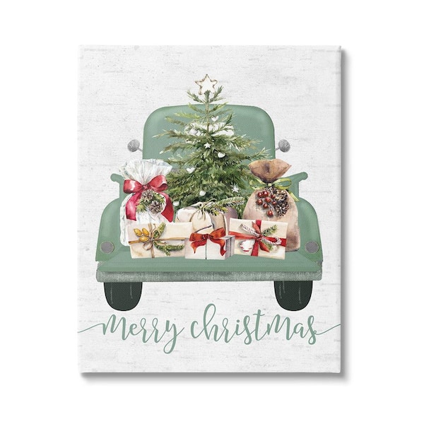 Stupell Industries Merry Christmas Truck byLettered and Lined 1 Piece Unframed Graphic Print Travel Poster Art Print 30 in. x 24 in.