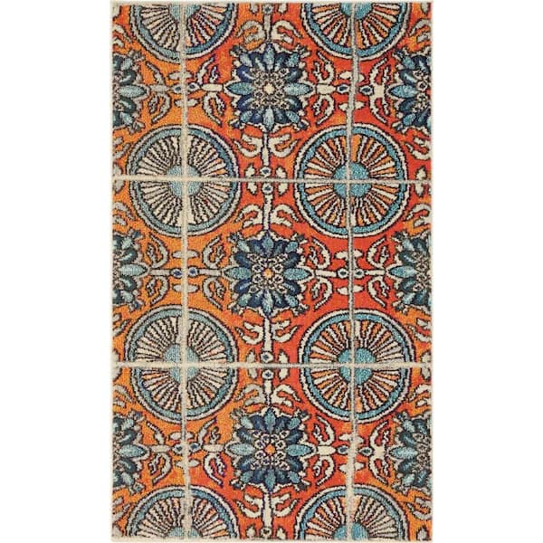 StyleWell Estrella Salma Orange Doormat 3 ft. x 5 ft. Global Area Rug