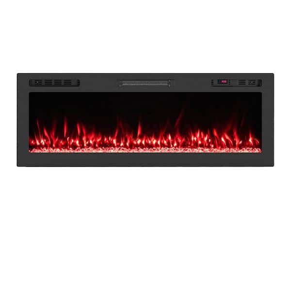 50 in. Wall Mount Metal Smart WiFi Electric Fireplace Work with Alexa and Google Assistant and Recessed in Black