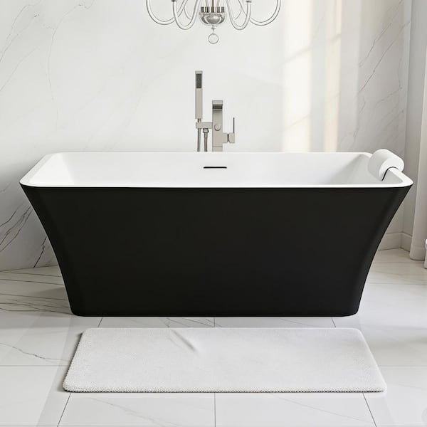 Lily Grande 67 in. x 29.5 in. Soaking Bathtub with Center Drain in Matte Black with Pillow