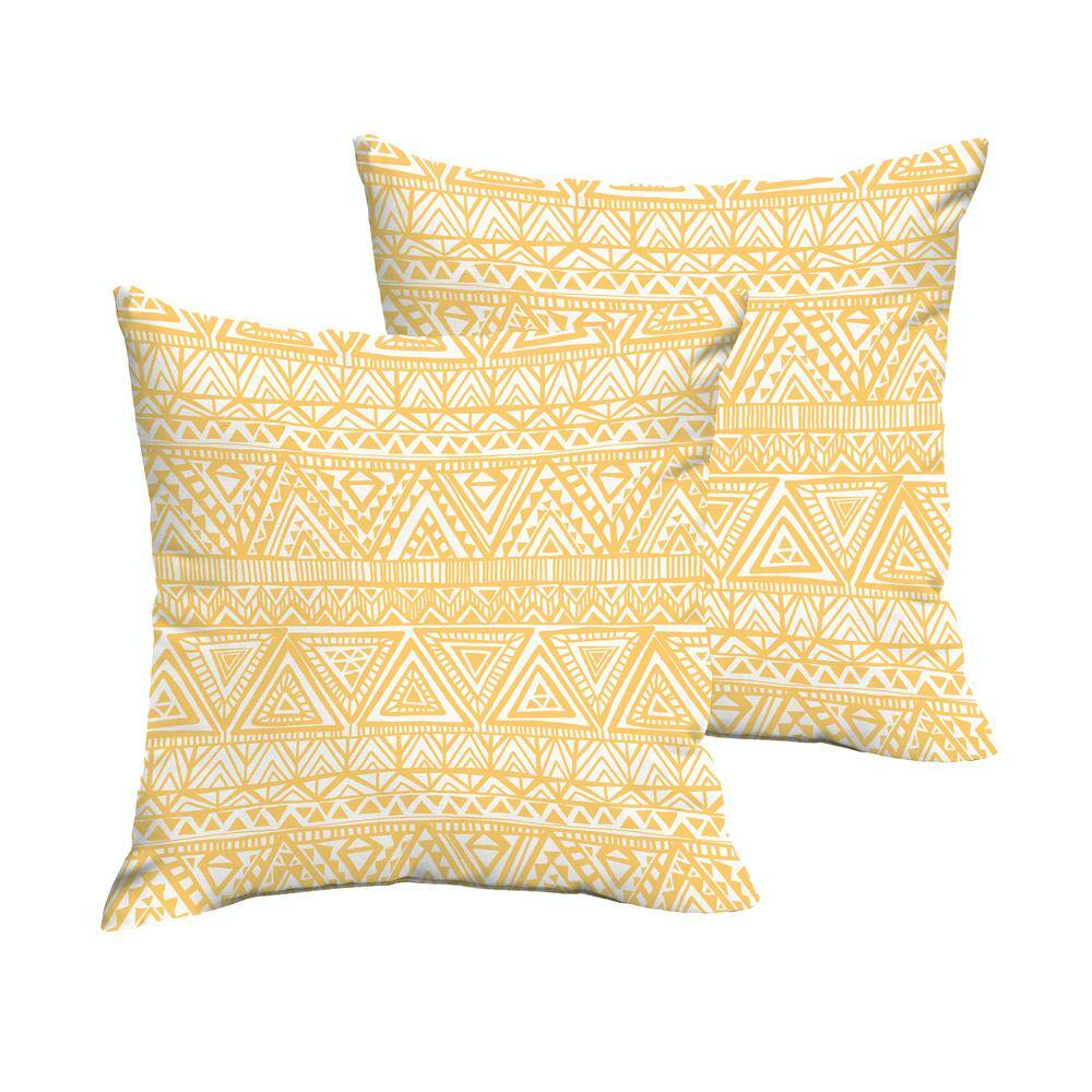 Yellow and White Triangle Outdoor Knife Edge Throw Pillows (2-Pack)