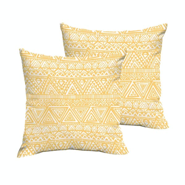 SORRA HOME Yellow/White Triangle Outdoor Knife Edge Throw Pillows (2-Pack)