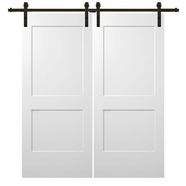 MMI DOOR 60 in. x 80 in. Smooth Monroe Primed Composite Double Sliding Barn Door with Oil Rubbed Bronze Hardware Kit
