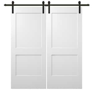 64 in. x 80 in. Smooth Monroe Primed Composite Double Sliding Barn Door with Oil Rubbed Bronze Hardware Kit