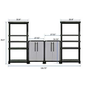 ECO 126.7 in. W x 74.4 in. H x 18.1 in. D 2-Medium and 2-Large 14 Shelves Freestanding Cabinets in Black and Gray