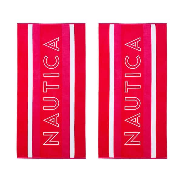 Logo Stripe 2-Piece Pink Berry/Magenta Cotton Blend Beach Towel Set