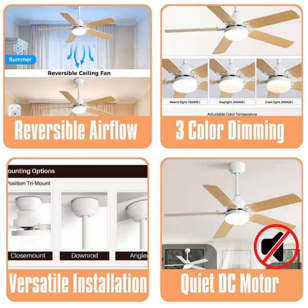 Modern Series 42 in. Smart Indoor White Low Profile 5-Blade Ceiling Fan with LED Light with Remote Included