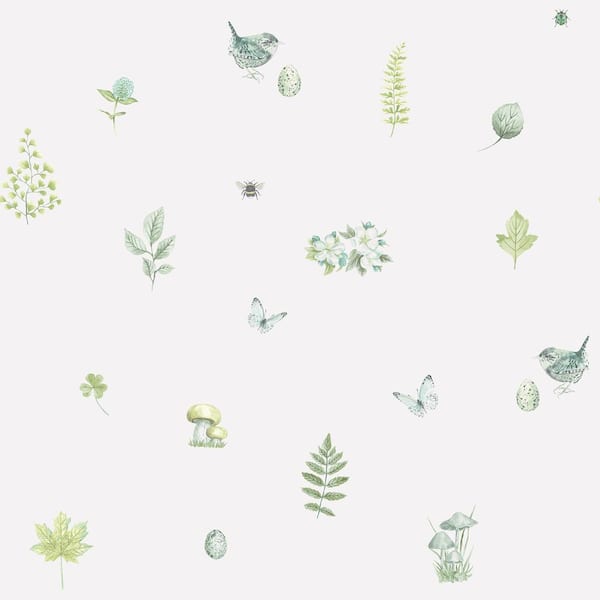 Unbranded Meadow Spot White/Green Matte Finish Vinyl on Non-Woven Non-Pasted Wallpaper Roll