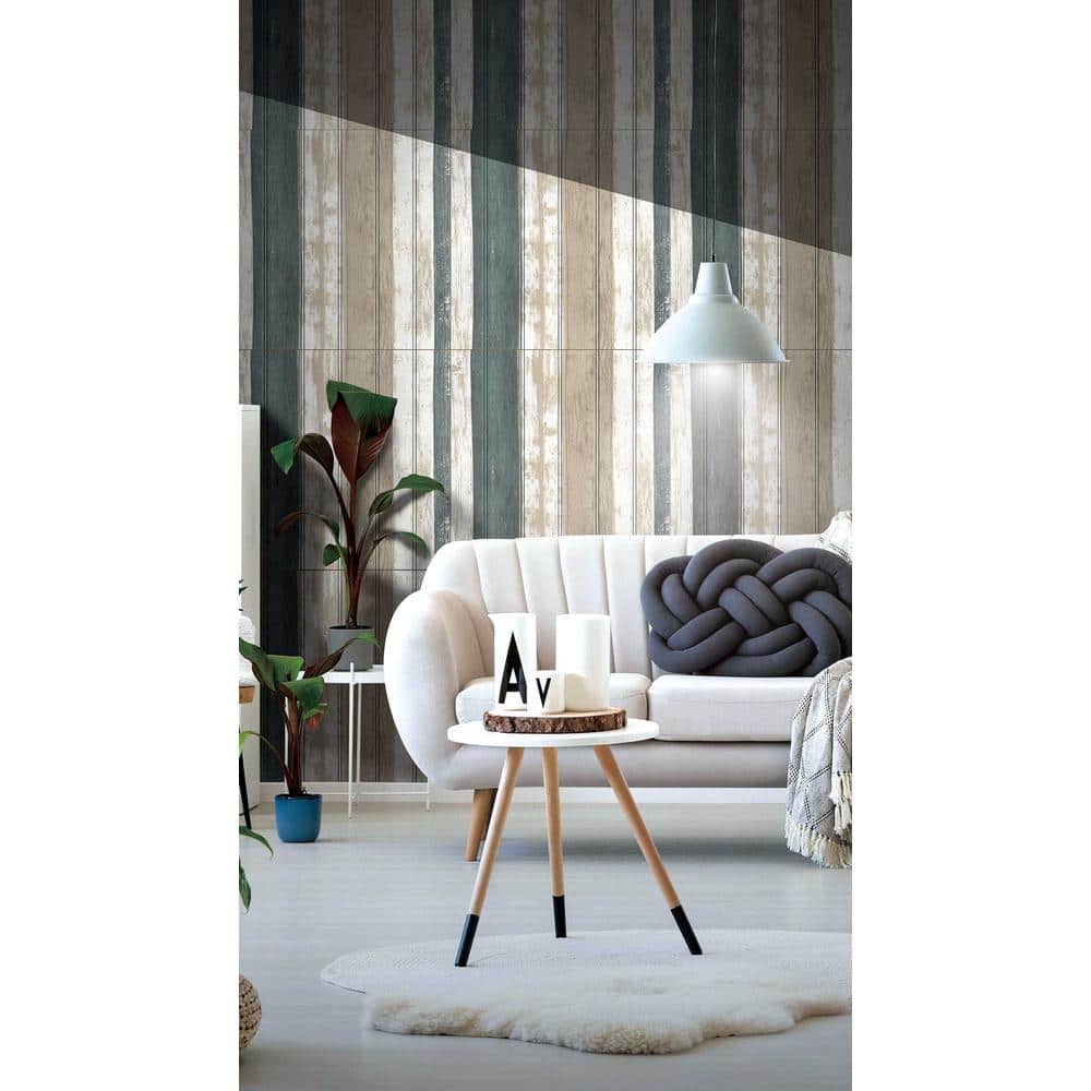Beige, Brown, Teal Embossed Peel and Stick Vinyl Wall Paneling