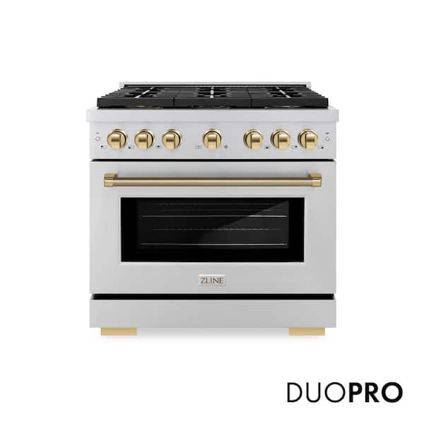 Autograph Edition 36 in. Paramount Dual Fuel Range with 6 DuoPro Burners and Convection Oven w/ Gold Helix Handle