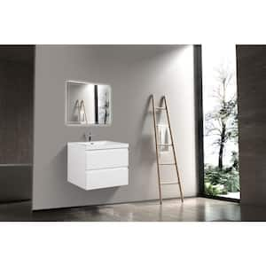 30 in. W Single Sink Wall-Mounted Glossy White Bath Vanity With White Resin Top Unassembled